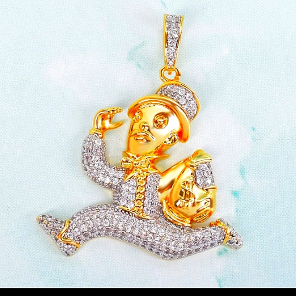 Iced out monopoly pieces pass go pendant very nice